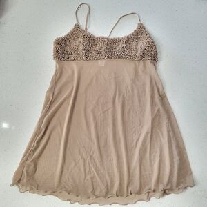 Y2K La Senza Babydoll Tank Top Ruffle Bust Mesh Lace Trim Lingerie Camisole L